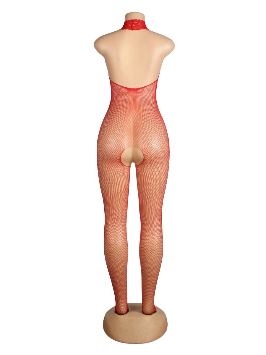 Κόκκινο ολόσωμο bustless bodystocking από διάφανο mesh – Juicy String