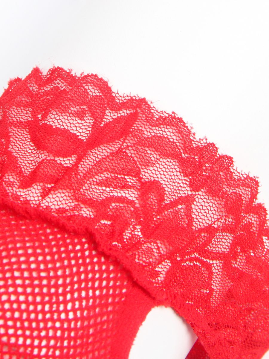 Κόκκινο ολόσωμο bustless bodystocking από διάφανο mesh – Juicy String