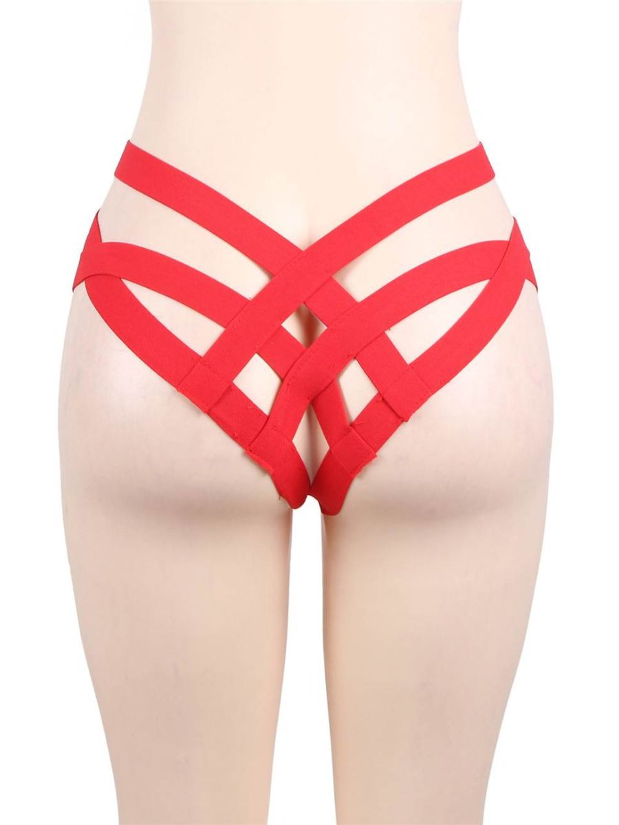 Κόκκινο cage bandage στρινγκ με λουριά & cut-out σχέδιο – Juicy String