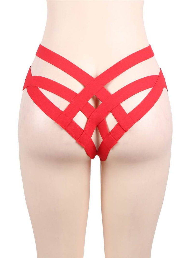 Κόκκινο cage bandage στρινγκ με λουριά & cut-out σχέδιο – Juicy String