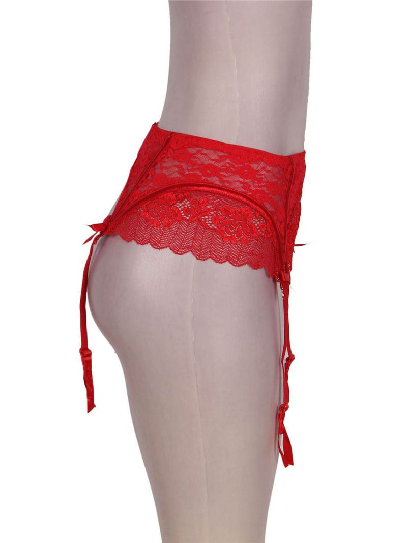 Κόκκινο δαντελένιο εσώρουχο με ζαρτιέρες – Juicy String