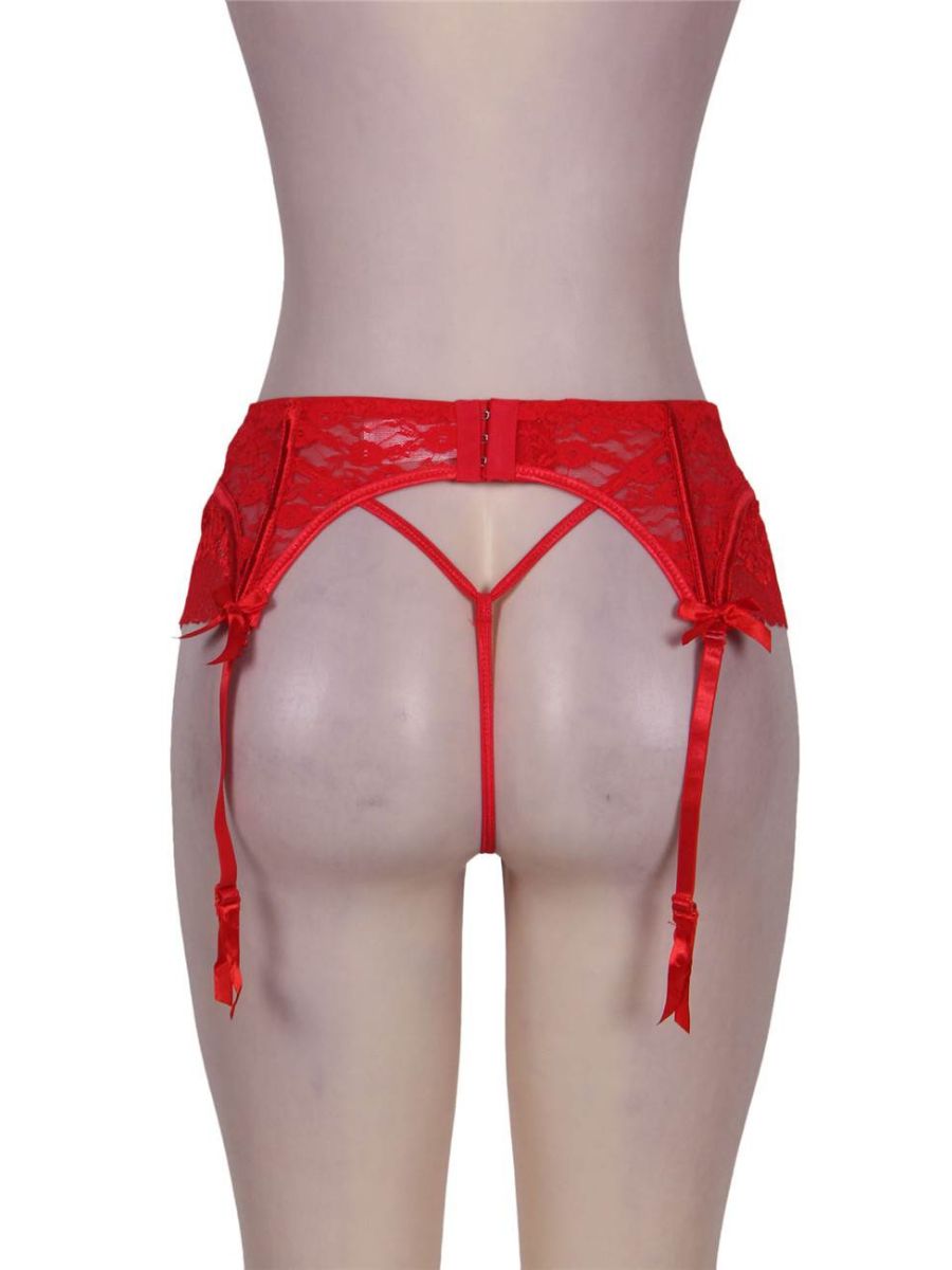 Κόκκινο δαντελένιο εσώρουχο με ζαρτιέρες – Juicy String