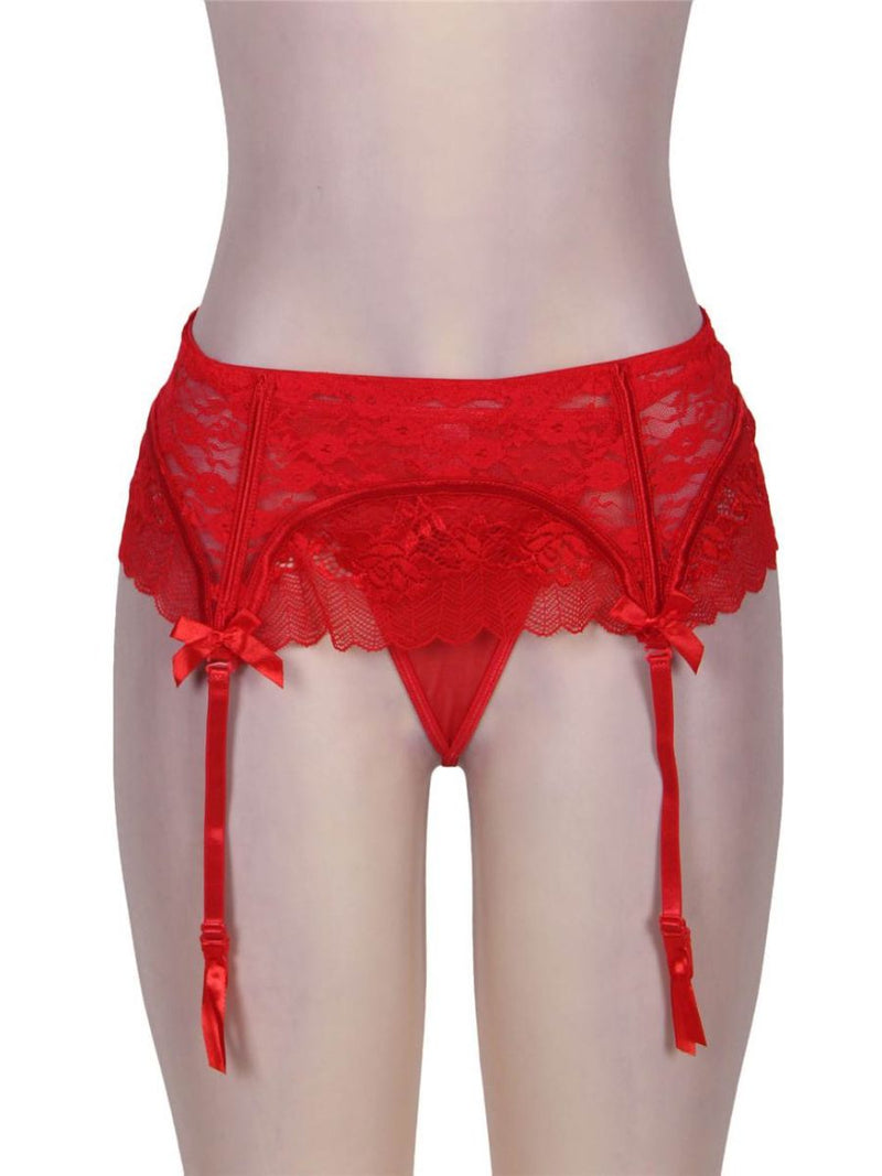 Κόκκινο δαντελένιο εσώρουχο με ζαρτιέρες – Juicy String