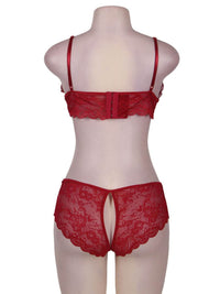 Κόκκινο σετ με ανοιχτό σουτιέν και crotchless δαντελένιο σορτσάκι – Juicy String