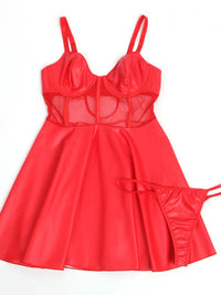 Κόκκινο δερμάτινο mini φόρεμα με διαφάνειες – Juicy String