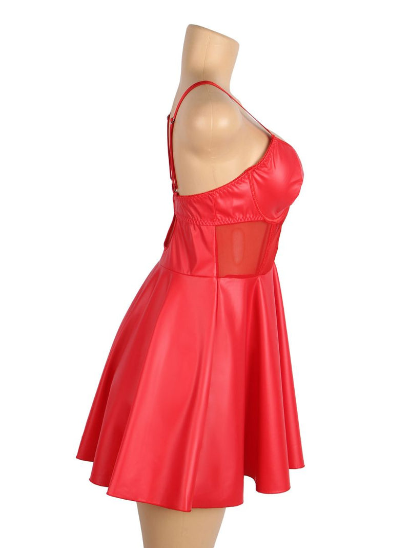 Κόκκινο δερμάτινο mini φόρεμα με διαφάνειες – Juicy String