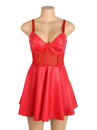 Κόκκινο δερμάτινο mini φόρεμα με διαφάνειες – Juicy String