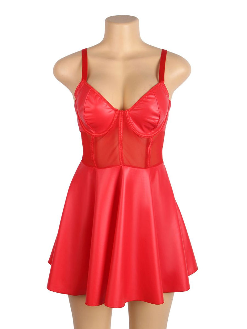 Κόκκινο δερμάτινο mini φόρεμα με διαφάνειες – Juicy String
