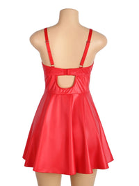 Κόκκινο δερμάτινο mini φόρεμα με διαφάνειες – Juicy String
