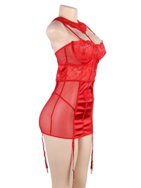 Κόκκινο σατέν babydoll με δαντέλα και μπανέλα – Juicy String