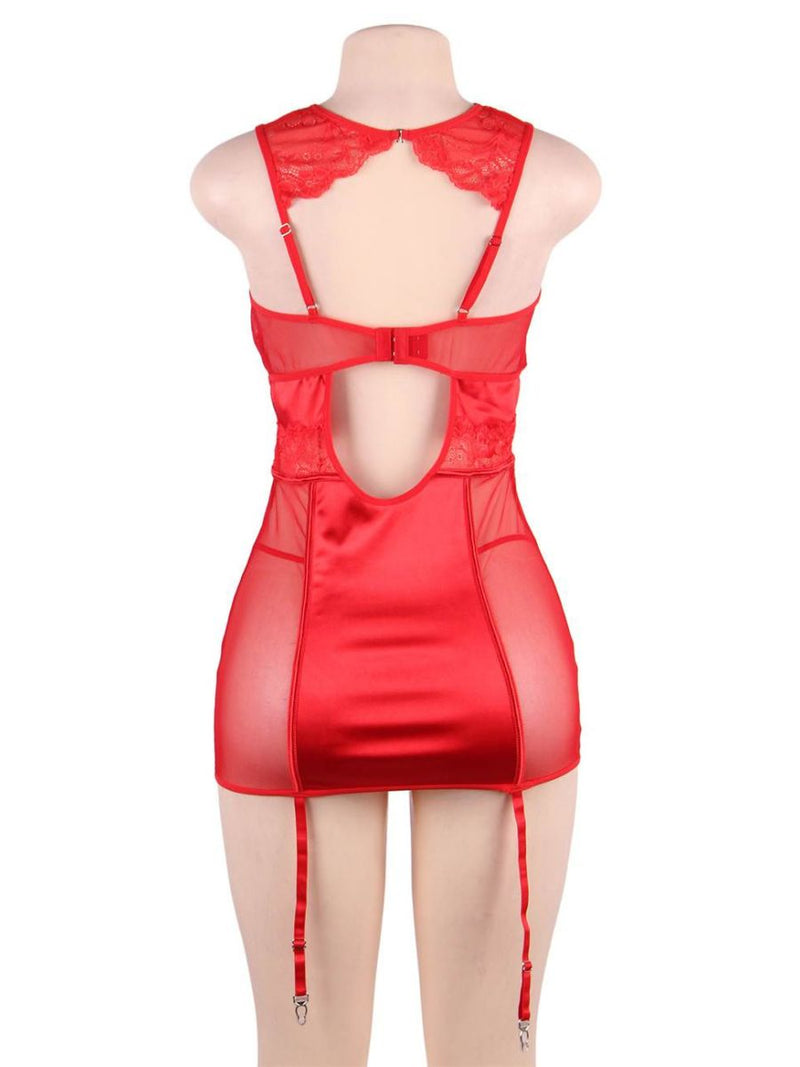 Κόκκινο σατέν babydoll με δαντέλα και μπανέλα – Juicy String