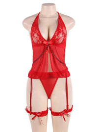 Κόκκινο διαφανές babydoll σετ με φιόγκο μπροστά – Juicy String