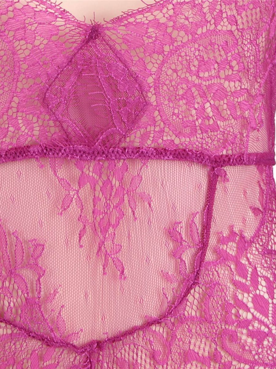 Rose Red Lace Long Sleeve Teddy με Deep V | Sexy Bodysuit | Juicy String