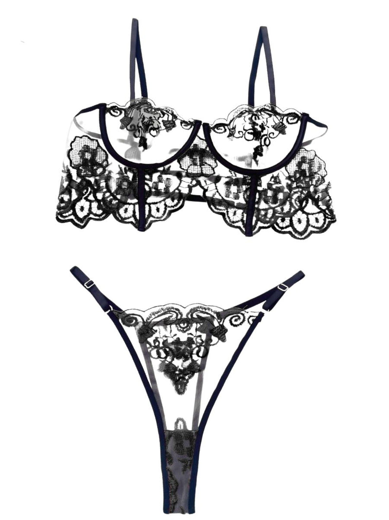 Set με Μπούστο και String με Κεντήματα