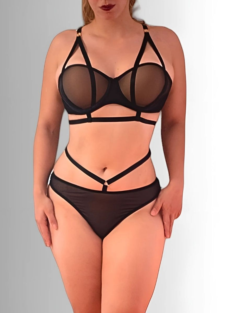 See Through Σετ Bra και String με Επένδυση