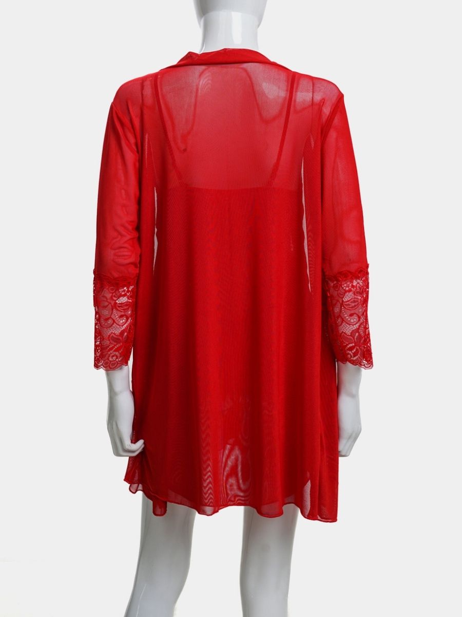 Set Babydoll με ρόμπα από see through ύφασμα και δαντέλα, One Size, για ρομαντικές και σέξι στιγμές – Juicy String