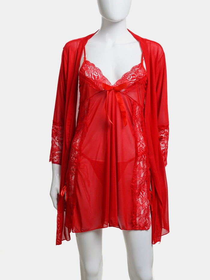 Set Babydoll με ρόμπα από see through ύφασμα και δαντέλα, One Size, για ρομαντικές και σέξι στιγμές – Juicy String
