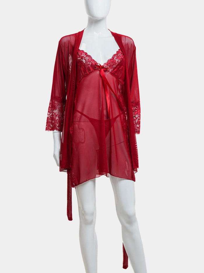 Set Babydoll με ρόμπα από see through ύφασμα και δαντέλα, One Size, για ρομαντικές και σέξι στιγμές – Juicy String