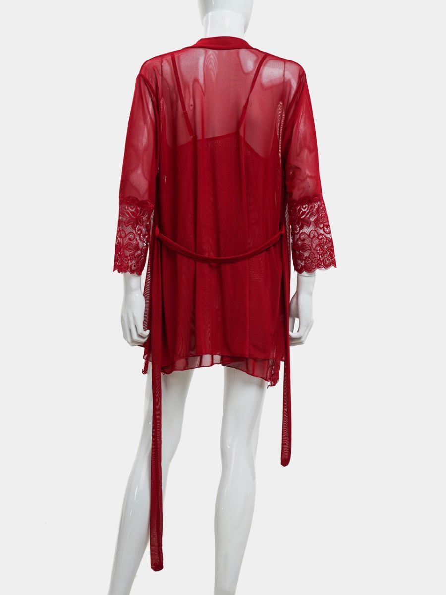 Set Babydoll με ρόμπα από see through ύφασμα και δαντέλα, One Size, για ρομαντικές και σέξι στιγμές – Juicy String