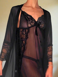 Set Babydoll με Ρόμπα από See Through Ύφασμα και Δαντέλα