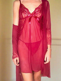 Set Babydoll με Ρόμπα από See Through Ύφασμα και Δαντέλα