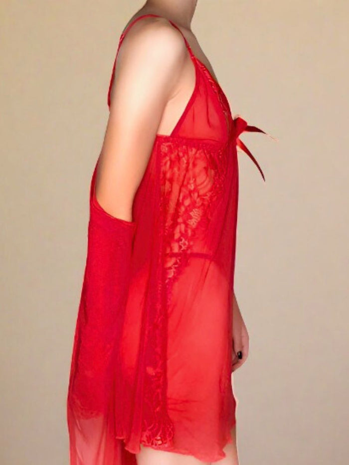 Set Babydoll με Ρόμπα από See Through Ύφασμα και Δαντέλα
