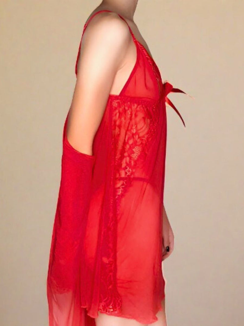 Set Babydoll με Ρόμπα από See Through Ύφασμα και Δαντέλα