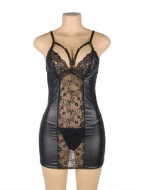 Μαύρο mini φόρεμα με δαντέλα και δέρμα – Juicy String