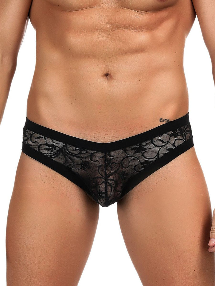 Ανδρικό μαύρο δαντελένιο σλιπ – Sexy διαφανές εσώρουχο από Juicy String