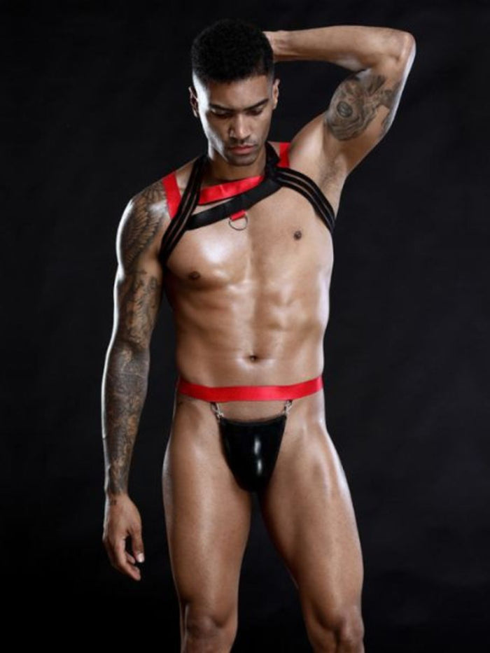Black and Red Harness Top και String Underwear για σέξι εμφάνιση και άνεση – One Size – Juicy String