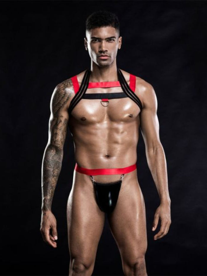 Black and Red Harness Top και String Underwear για σέξι εμφάνιση και άνεση – One Size – Juicy String