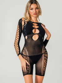 Sexy Ολόσωμο Διχτυωτό Bodystocking Σορτς – Μακρυμάνικο