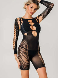 Sexy Ολόσωμο Διχτυωτό Bodystocking Σορτς – Μακρυμάνικο