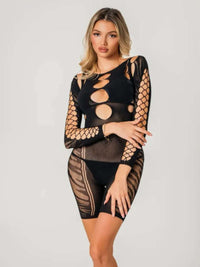 Sexy Ολόσωμο Διχτυωτό Bodystocking Σορτς – Μακρυμάνικο