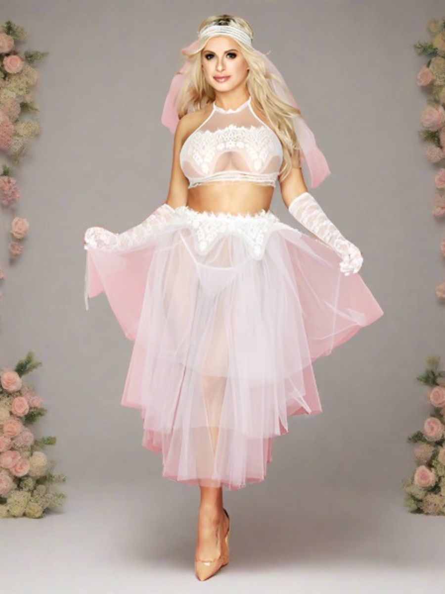 Γυναικεία Στολή Sexy Bride See Through με Δαντέλα