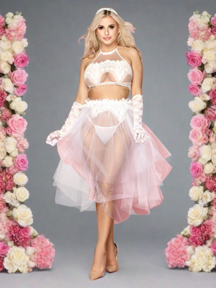 Γυναικεία Στολή Sexy Bride See Through με Δαντέλα