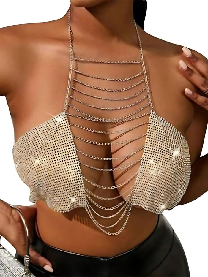Γυναικείο sexy top με αλυσίδες και strass – Juicy String