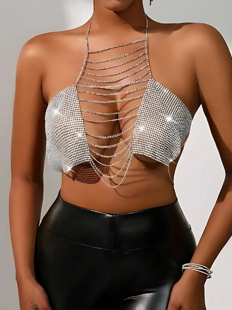 Γυναικείο sexy top με αλυσίδες και strass – Juicy String