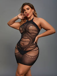 Σέξι Διχτυωτό Φόρεμα Plus Size με Halter Σχέδιο και Strass