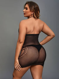 Σέξι Διχτυωτό Φόρεμα Plus Size με Halter Σχέδιο και Strass