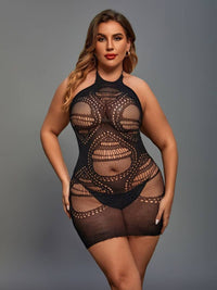 Σέξι Διχτυωτό Φόρεμα Plus Size με Halter Σχέδιο και Strass