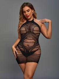 Σέξι Διχτυωτό Φόρεμα Plus Size με Halter Σχέδιο και Strass