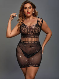 Σέξι Διχτυωτό Φόρεμα Plus Size με Hollow Out Σχέδιο και Strass