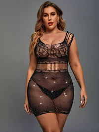 Σέξι Διχτυωτό Φόρεμα Plus Size με Hollow Out Σχέδιο και Strass