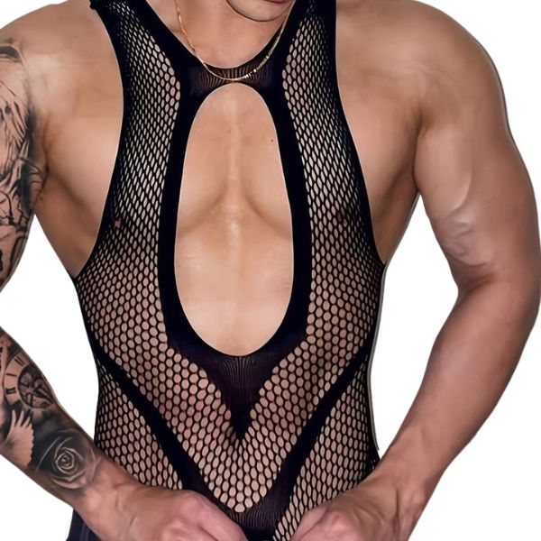 Ανδρικό Ολόσωμο Bodystocking με Hollow Out Design