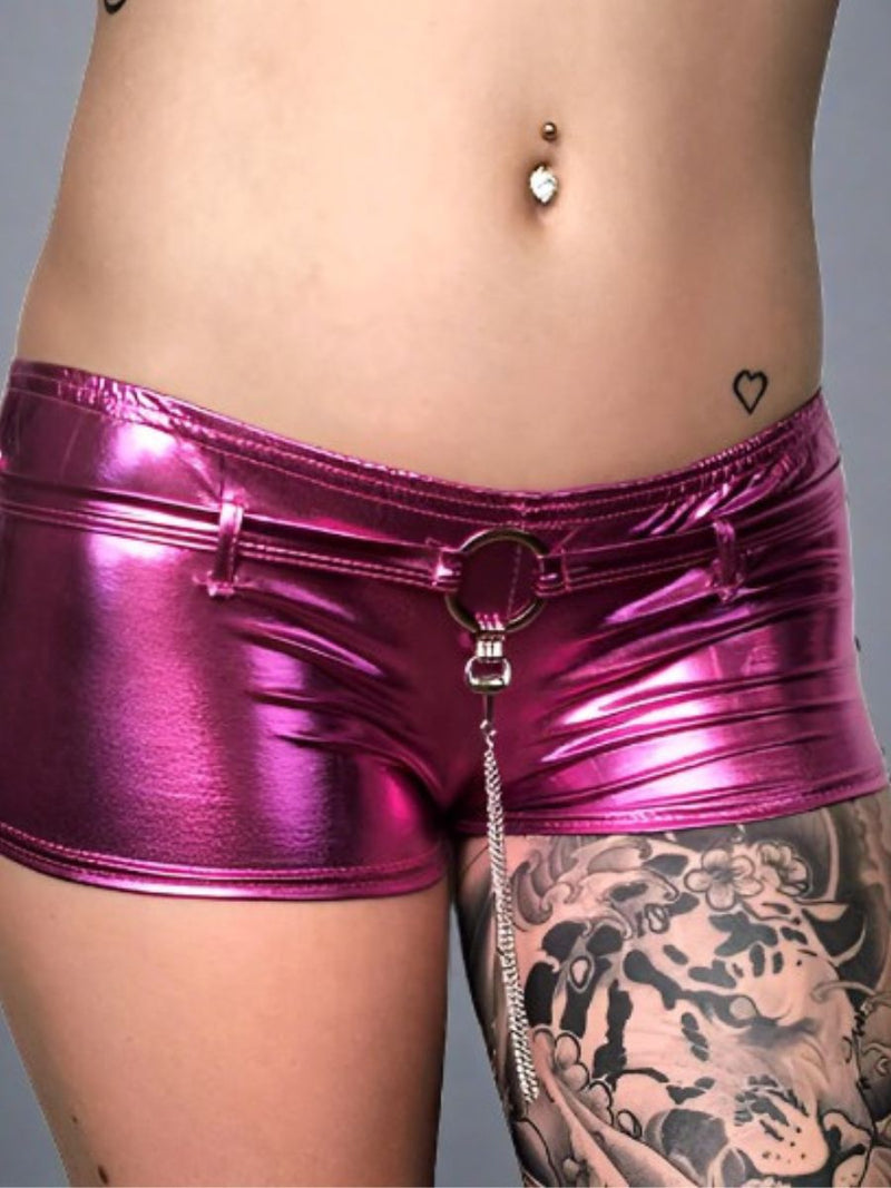 Sexy Mini Hot Pant Wet Look με Αλυσίδα