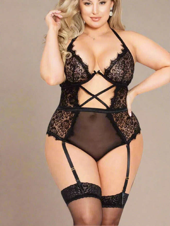 Sexy Plus Size Κορμάκι See Through με Δαντέλα