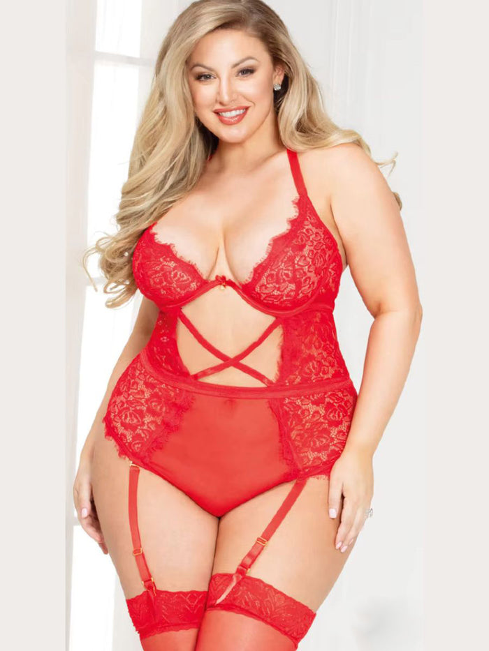 Sexy Plus Size Κορμάκι See Through με Δαντέλα