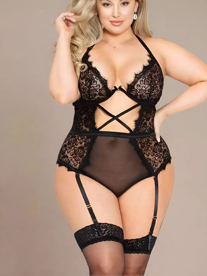 Sexy Plus Size κορμάκι από διαφάνεια και δαντέλα, One Size (L/XXXL), για σέξι και προκλητικές εμφανίσεις – Juicy String
