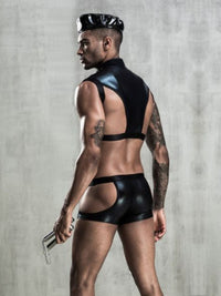 Ανδρική Δερμάτινη Στολή Sexy Policeman με Καπέλο